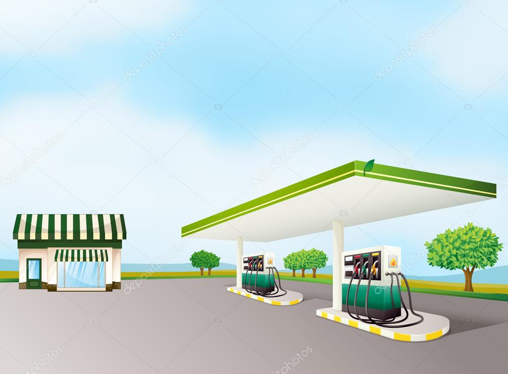 a house and a gas station