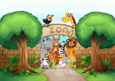 a zoo and animals clipart
