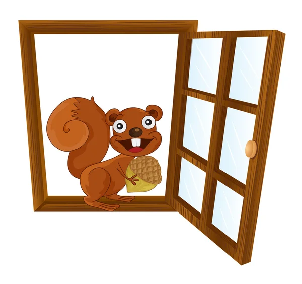 A window and squirrel — Stock Vector