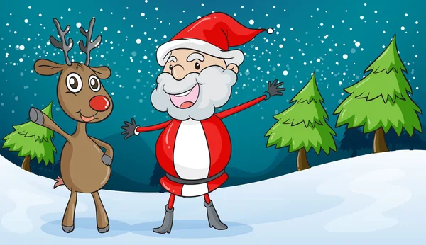 A santa claus and a reindeer — Stock Vector