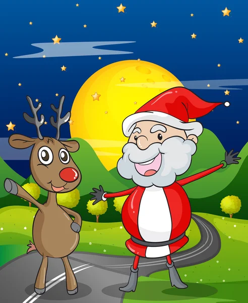 A santa claus and a reindeer — Stock Vector