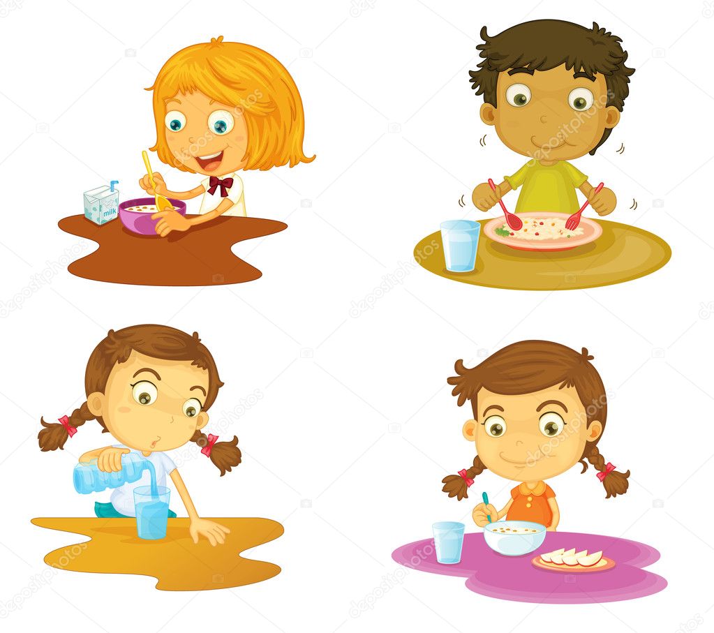 four kids having food