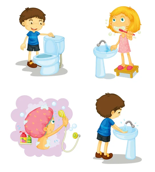 孩子们和浴室配件 — 图库矢量图片