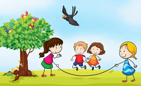 Niños y un árbol — Archivo Imágenes Vectoriales