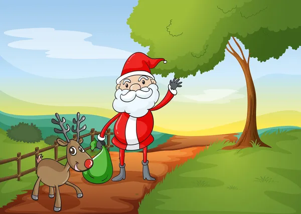 Um Papai Noel e uma rena — Vetor de Stock
