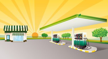 house and gas station clipart