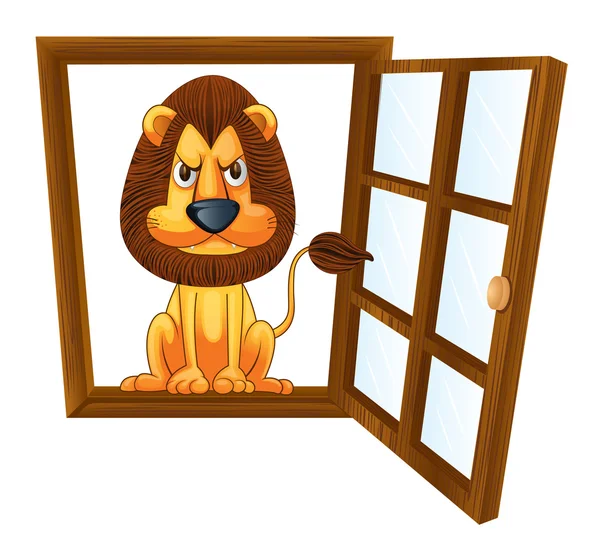 Un león en una ventana — Vector de stock