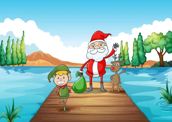 Хлопчик, Санта-Клаус і олень — стоковий вектор