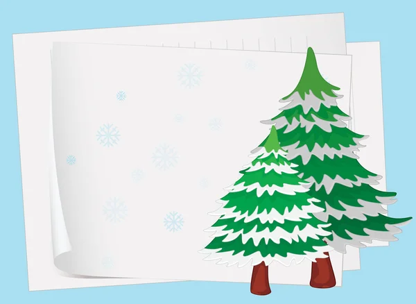 Hojas de papel y un árbol de navidad — Vector de stock