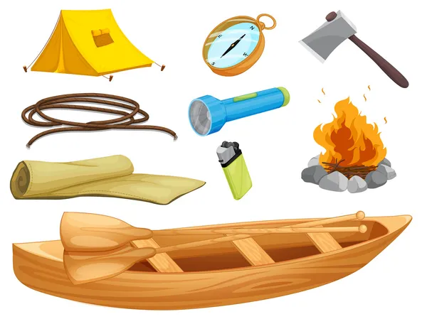 Various objects of a camp — Stock Vector
