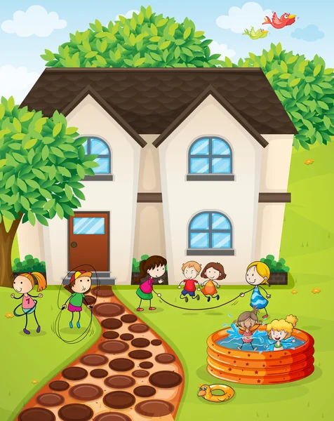 Une maison et des enfants — Image vectorielle