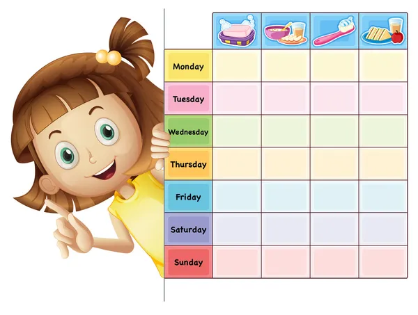 Una niña y un calendario — Vector de stock