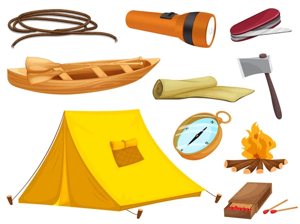 Verschillende objecten van camping — Stockvector