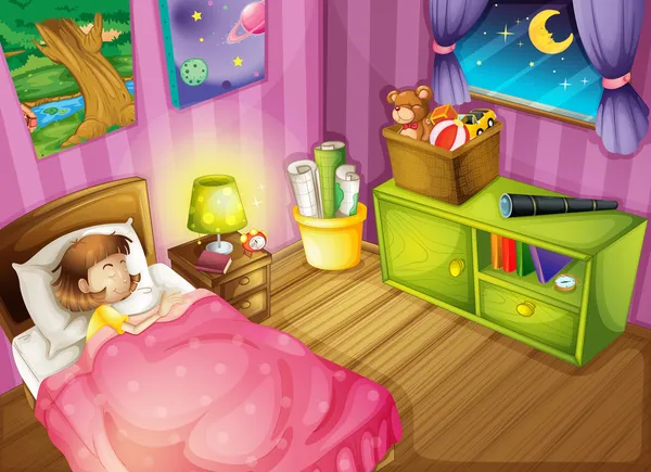 A girl and a bedroom Stock Vector