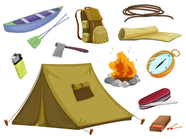 Vari oggetti di campeggio — Vettoriale Stock