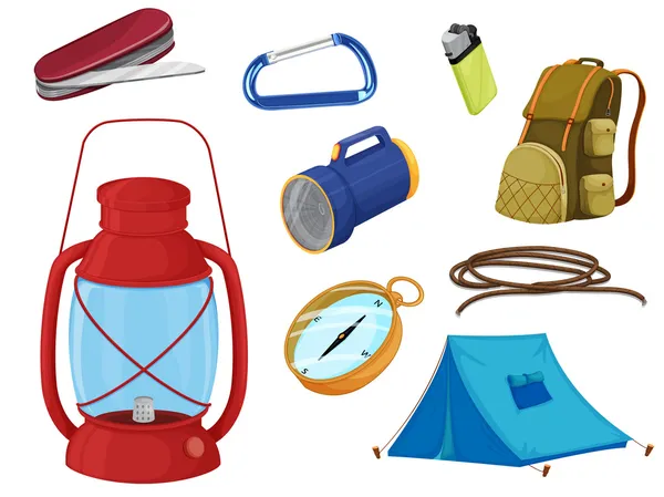 Varios objetos de camping — Vector de stock