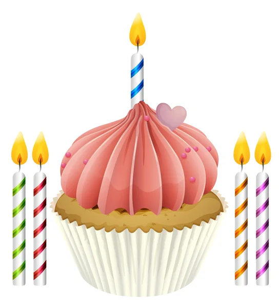 Cupcake e velas — Vetor de Stock