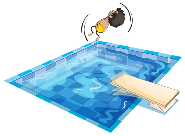 Un niño y piscina — Vector de stock