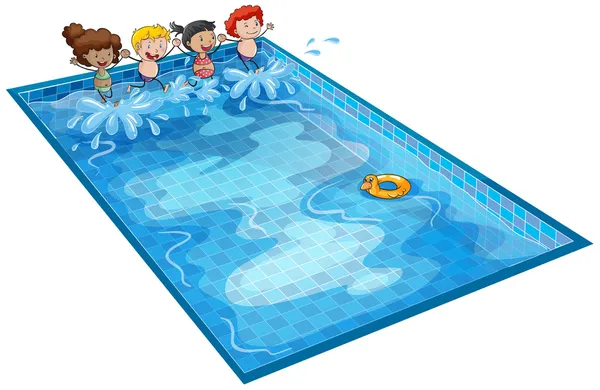 Niños en tanque de natación — Vector de stock