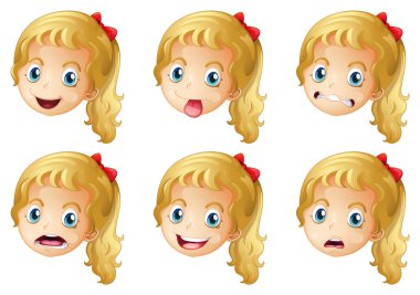Kız yüzleri ile çeşitli ifadeler