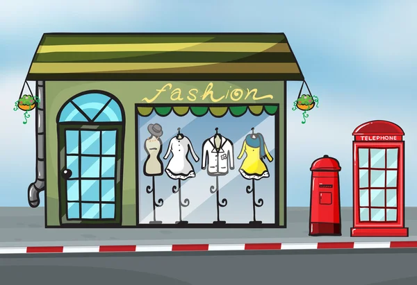 Een fashion store en een callbox — Stockvector