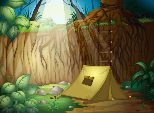 Camping in the jungle — Stockvector