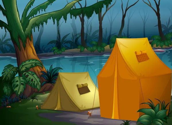 Camping dans la jungle — Image vectorielle