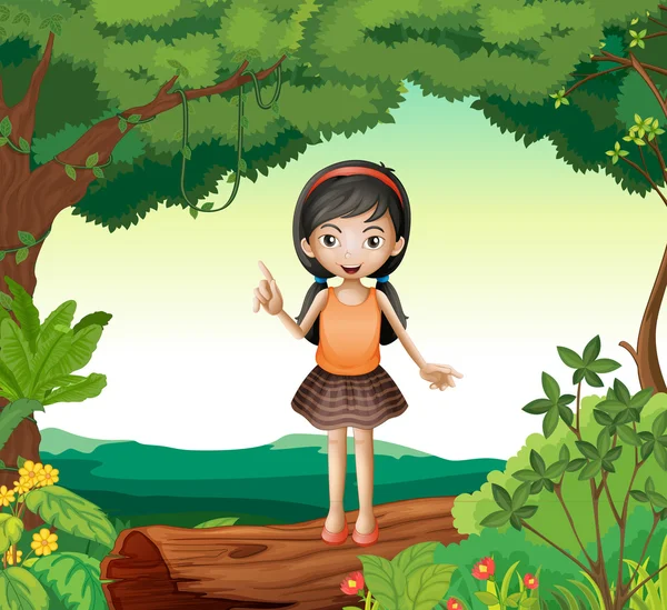 A girl standing on wood in nature — Stock Vector