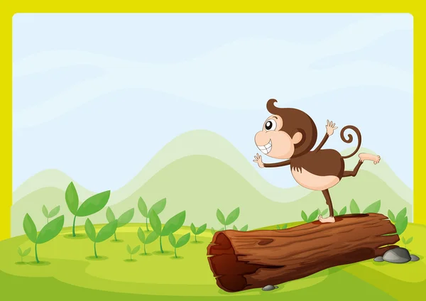 Um macaco dançando em madeira — Vetor de Stock