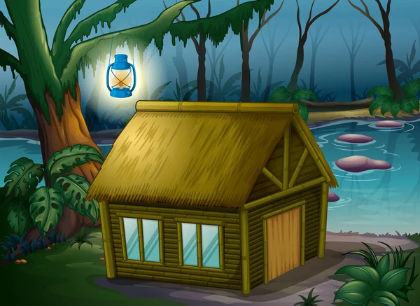 Une maison en bambou dans la jungle — Image vectorielle