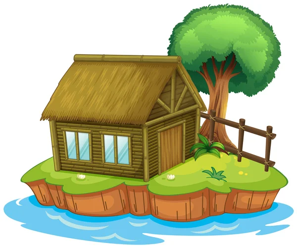 Una casa y árbol en la isla — Vector de stock