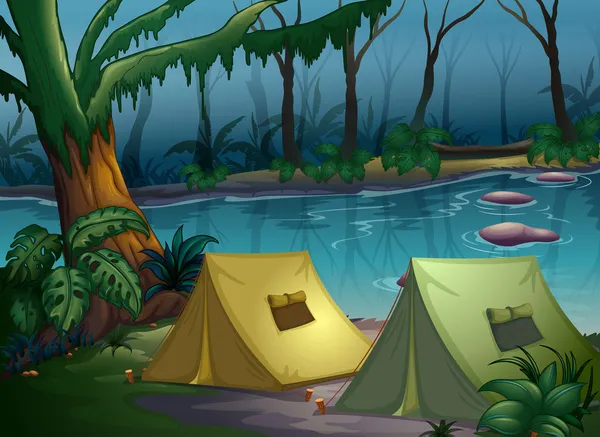 숲에서 텐트 캠프 — 스톡 벡터