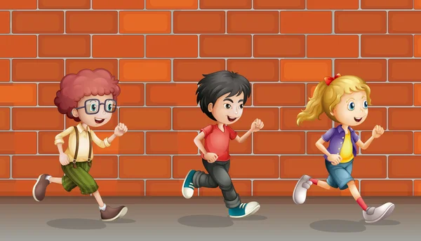 Двоє хлопчиків і дівчина біжить — стоковий вектор