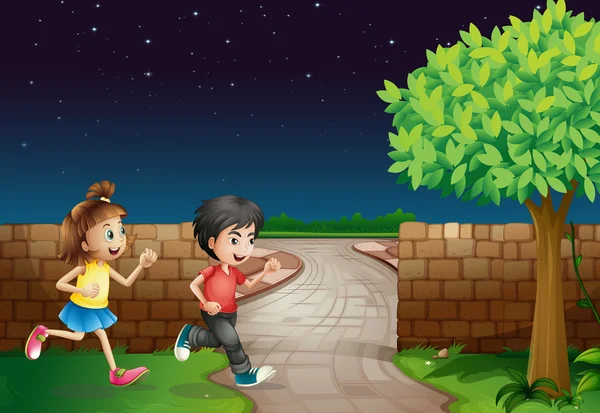 Μια τρέχοντας αγόρι και ένα κορίτσι είναι — Διανυσματικό Αρχείο