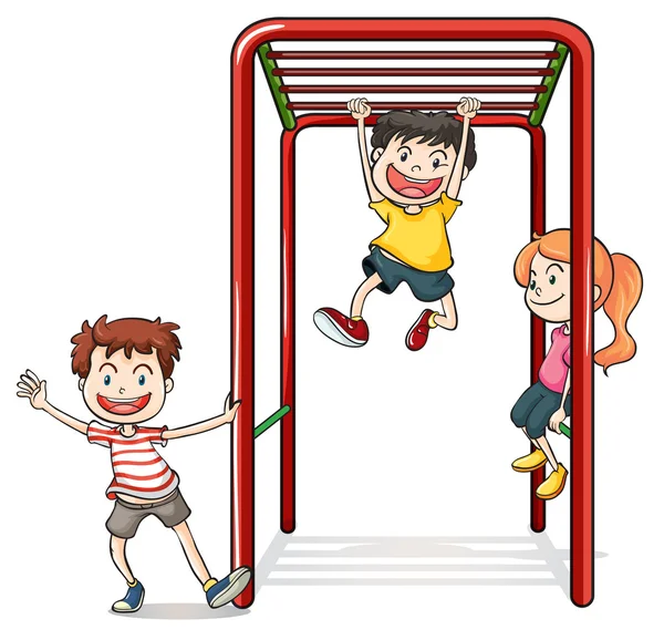 Kids playing with a monkey bars — Stock Vector