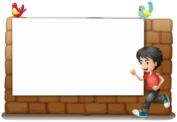 En whiteboard, en pojke och fåglar — Stock vektor