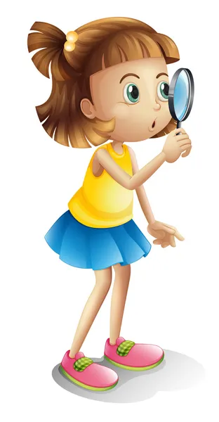 A girl and a magnifier — Stock Vector