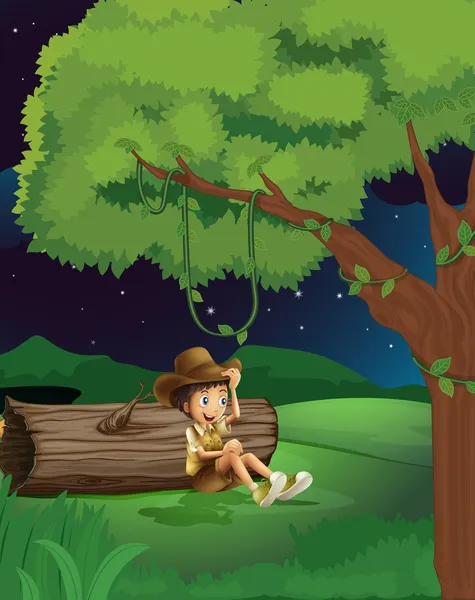 Хлопчик сидить під деревом — стоковий вектор