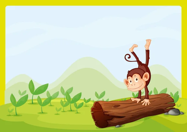 Um macaco a brincar numa floresta — Vetor de Stock