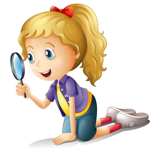 A girl and a magnifier — Stock Vector