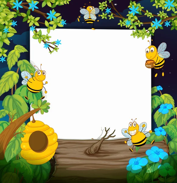 Abejas y una pizarra blanca — Vector de stock