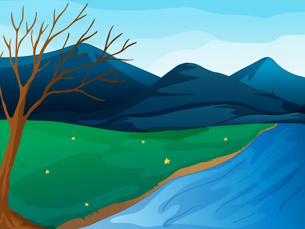 Ένα ποτάμι και βουνά — Διανυσματικό Αρχείο