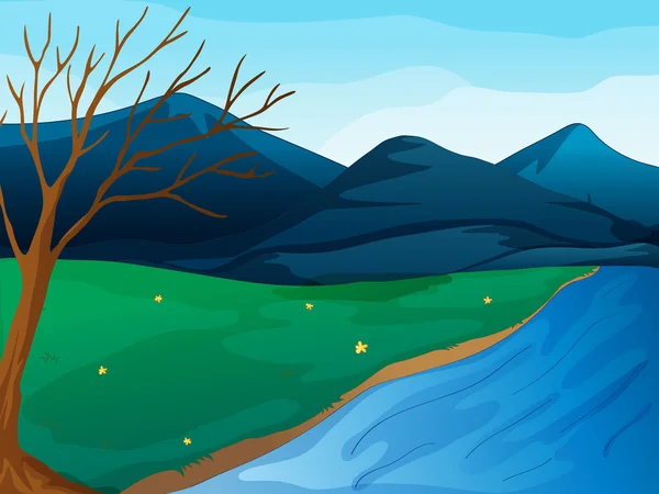 Un río y montañas — Vector de stock