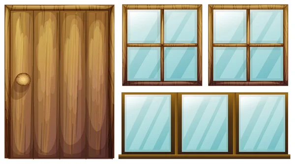 Una puerta y ventanas — Vector de stock