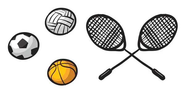 Verschillende ballen en rackets — Stockvector