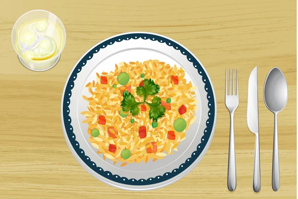 Un arroz en un plato — Vector de stock