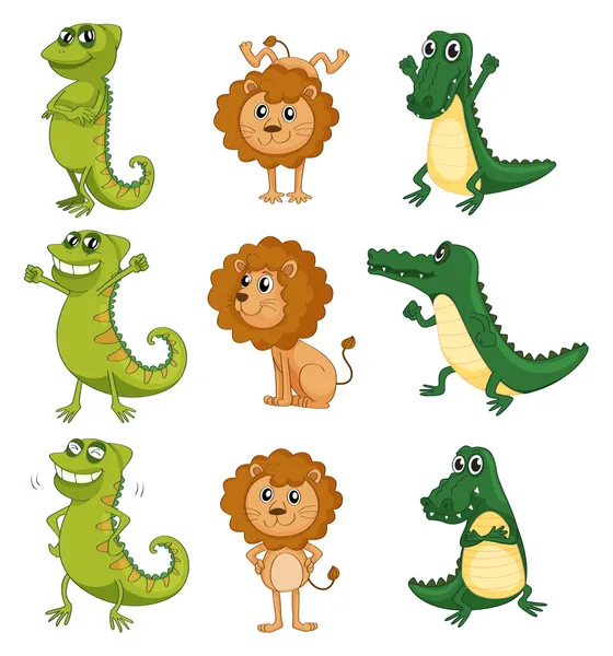 A lion, a chameleon and a crocodile — Stock Vector