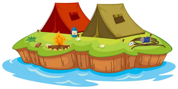 Base camp on an island — Stock Vector