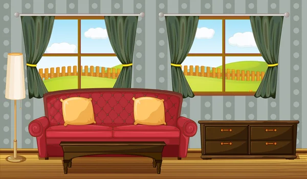 Um sofá vermelho e mesa lateral —  Vetores de Stock