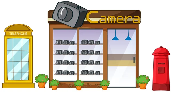 A camera store, mailbox and telephone — Stock Vector